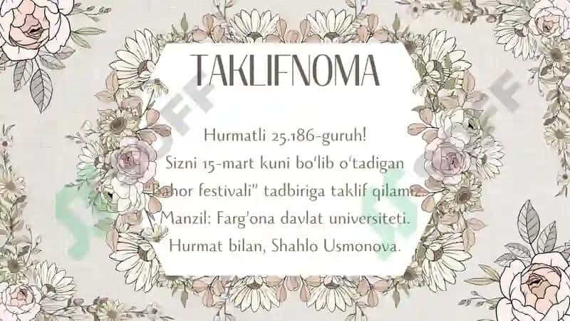 E'lon,taklifnoma,telegramma,telefonogramma,hisobot 7