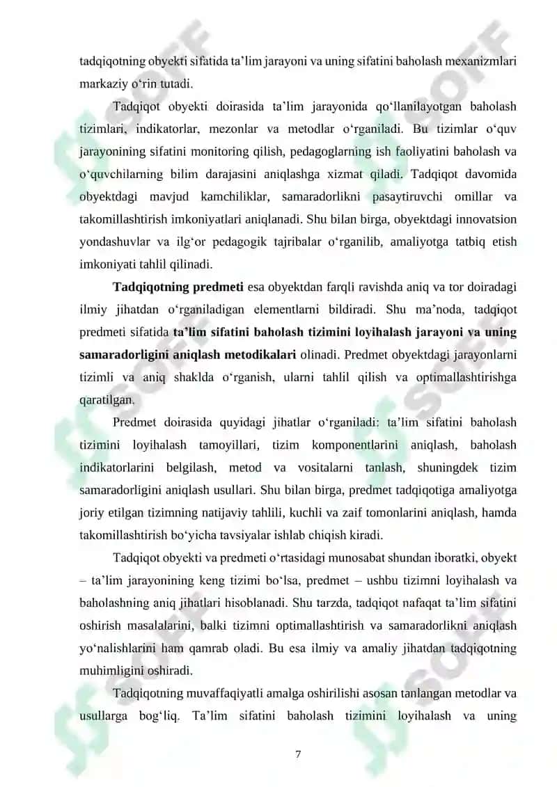 Ta’lim sifatini baholash tizimini loyihalash va uning samaradorligi 7