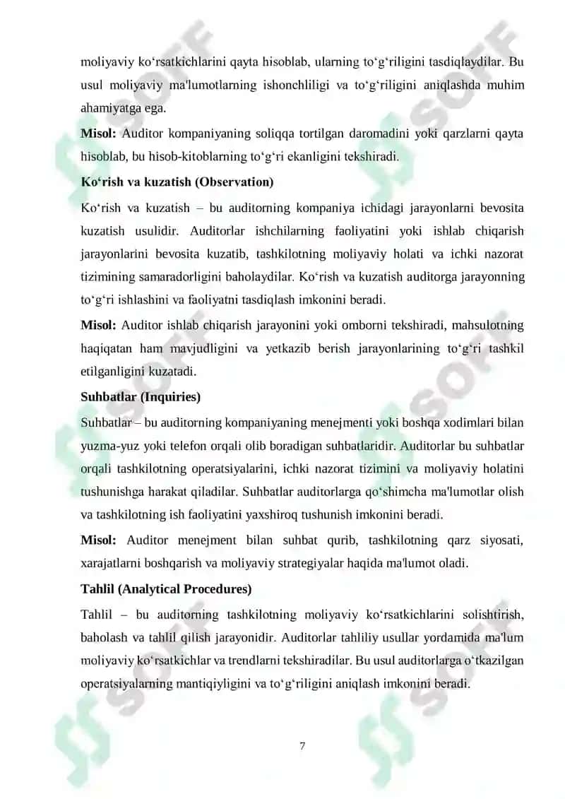 Auditorlik dalillar.Ularni yigʻish usullari 7