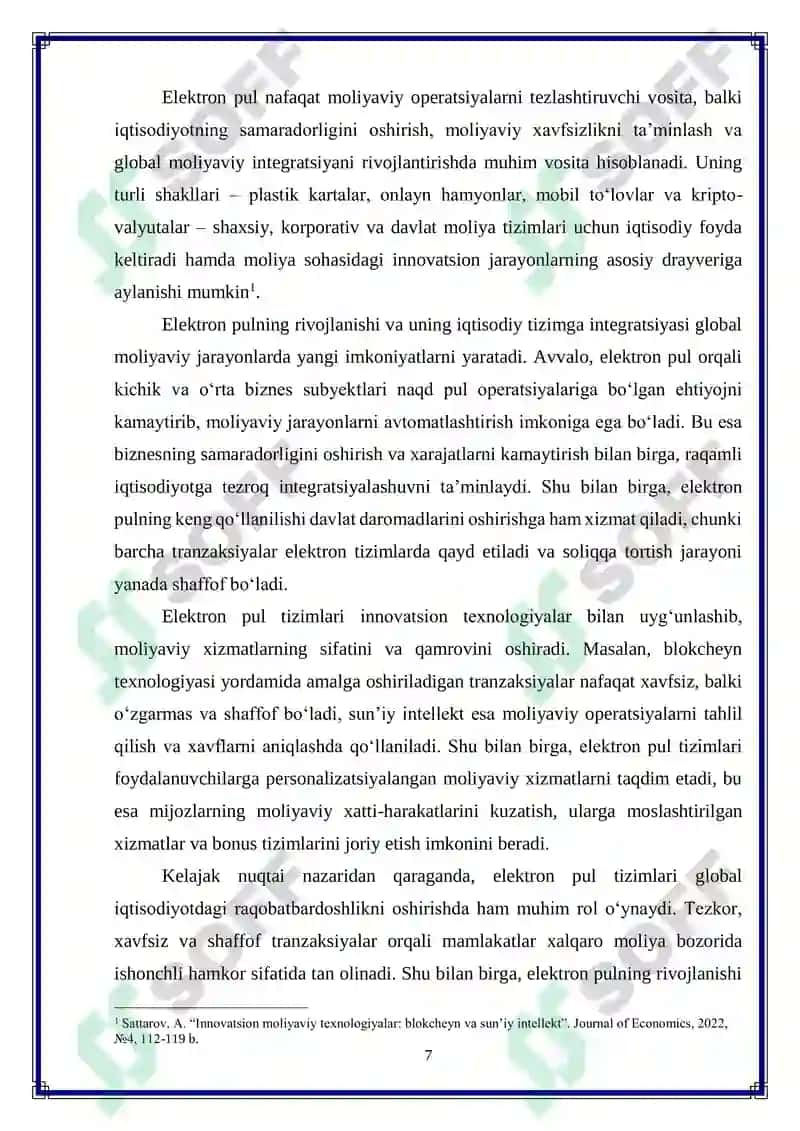 Elektron pul muomalasining innovatsion usullarini joriy etish masalalari 7