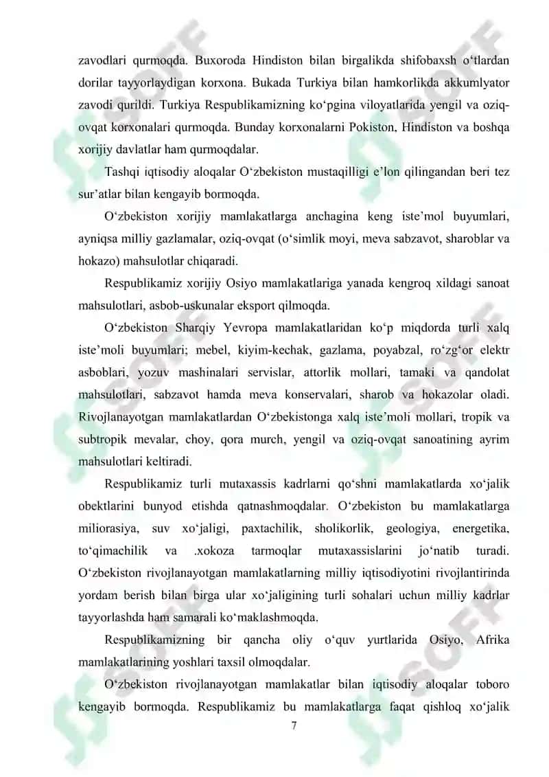 O'zbekiston tashqi savdo munosabatlari geografiyasi 7