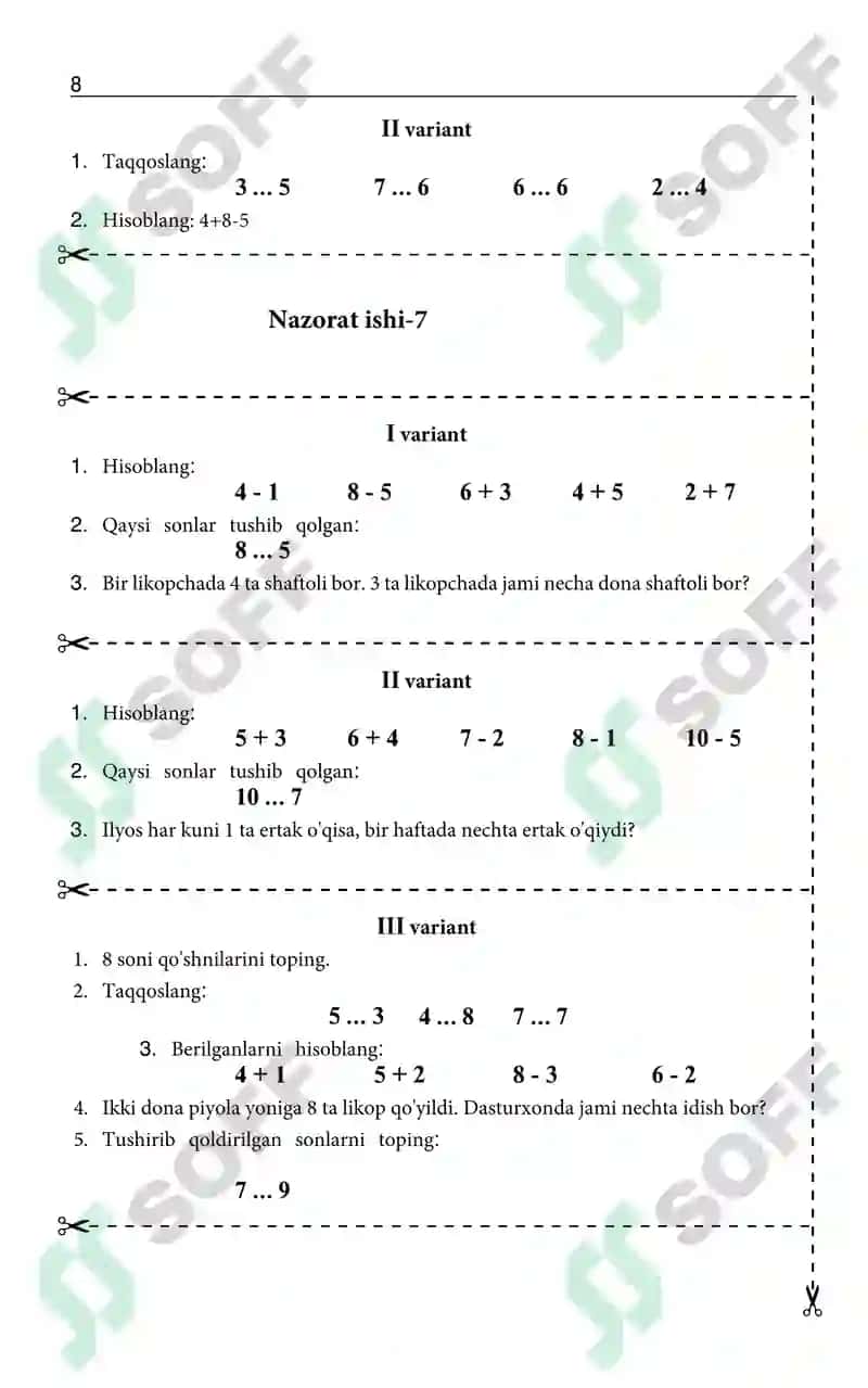1-sinf Matematika darsdan tashqari mashg'ulotlar uchun 7