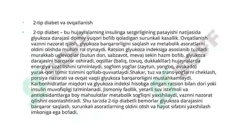 Qandli diabet va ovqatlanish 7