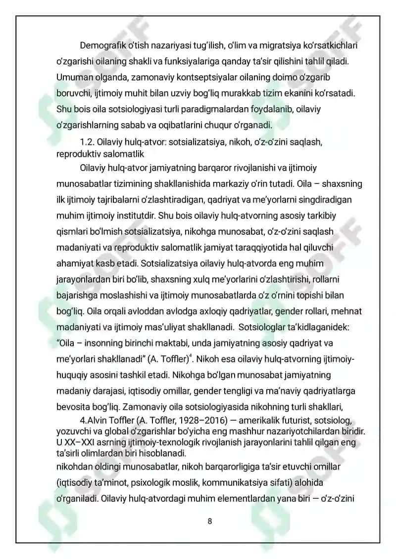 Mustaqil ish. Oila va gender munosabatlar 8