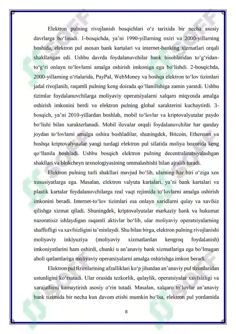 Elektron pul muomalasini tartibga solish masalalari 8