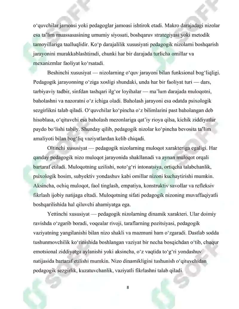 Pedagogik nizolar va ziddiyatlarning falsafiy, pedagogik-psixologik 8