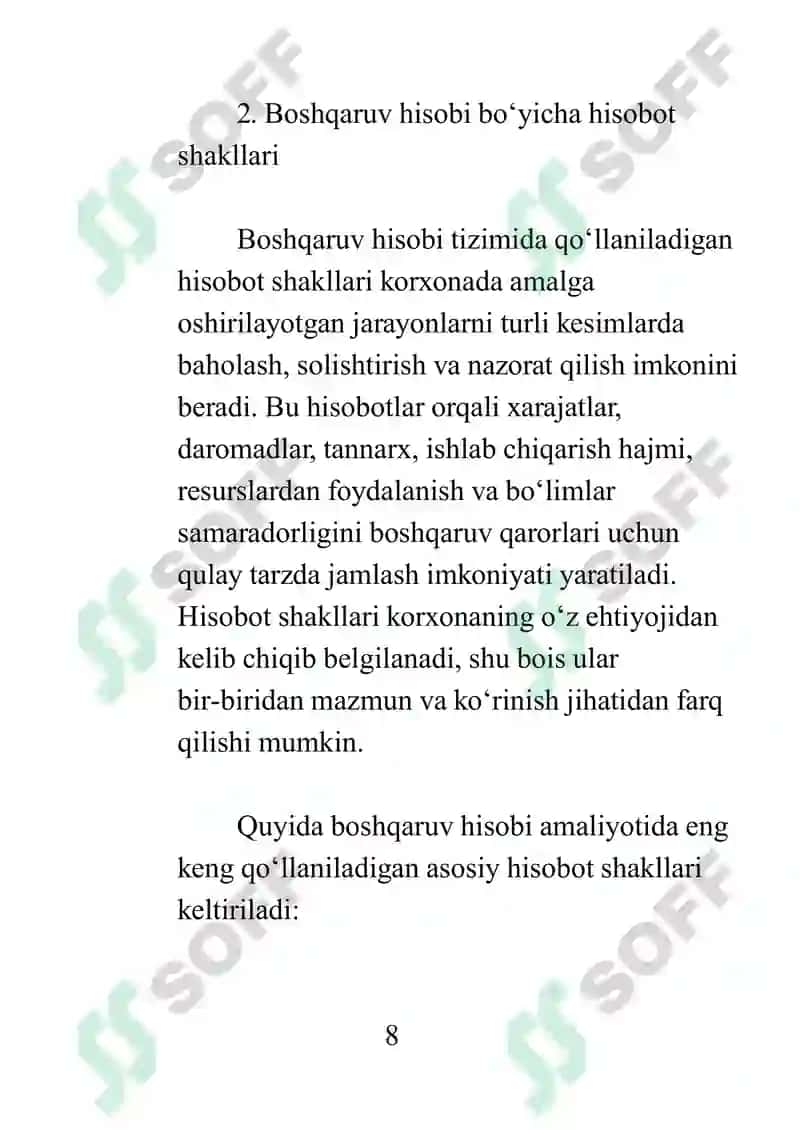 Boshqaruv hisobi bo‘yicha hisobot shakllari 8