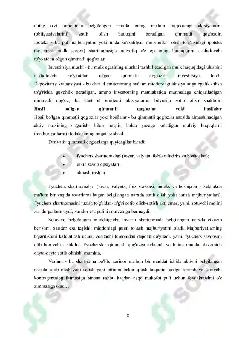 Qimmatli Qog’ozlar va Ularning Amal Qilishi 8