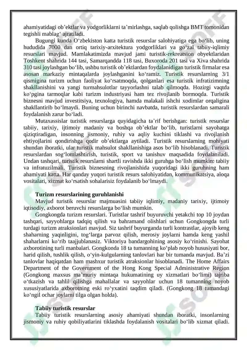 Turizmning shakllanish omillari va manbalari 8