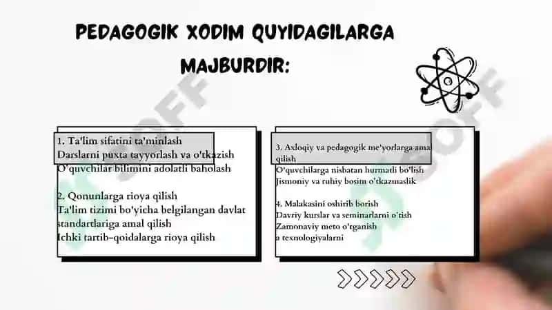 Ta'lim tashkilotlari pedagogik xodimlarining huquqiy maqomi 8