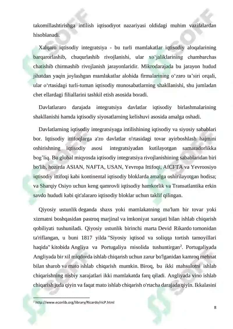 XALQARO IQTISODIY INTEGRATSIYANING MAZMUNI VA SHAKLLARI 8