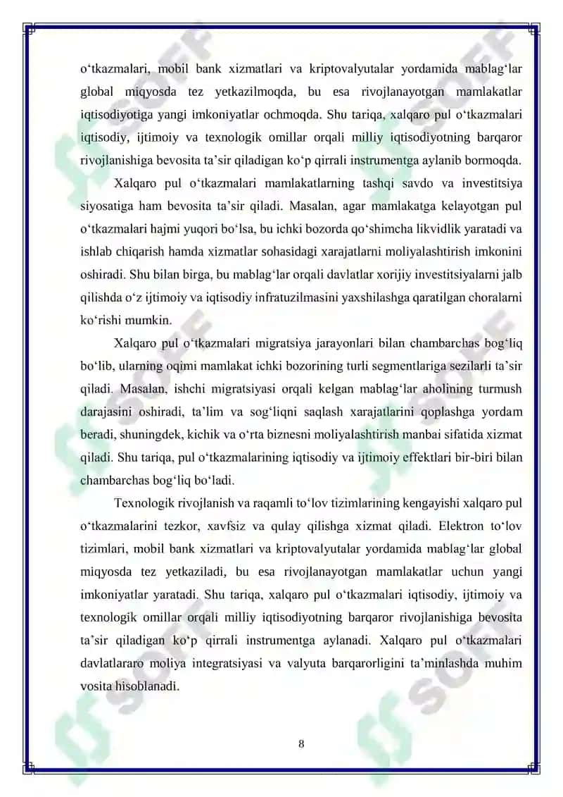 Xalqaro pul o‘tkazmalarining iqtisodiy o‘sishga ta’siri 8