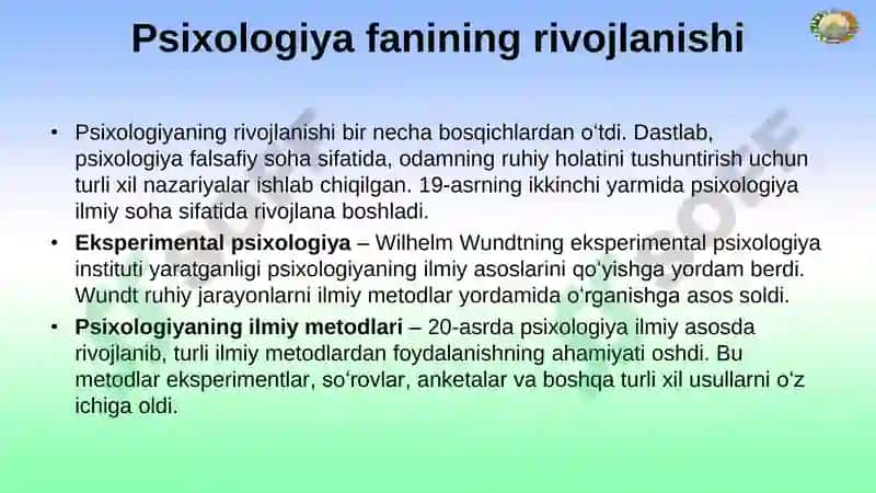 Psixologiya fanining rivojlanishi 8