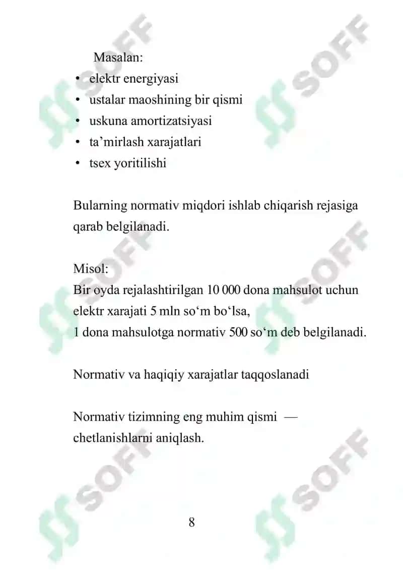 Normativ xarajatlarni hisoblash 8