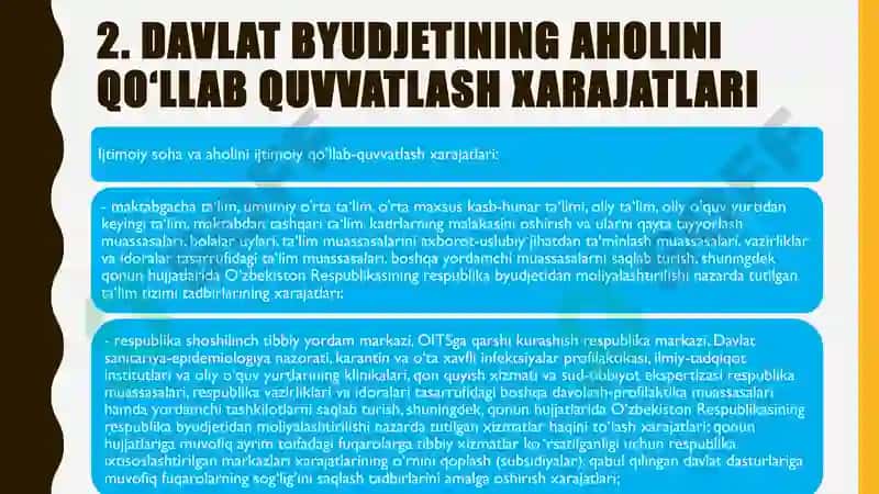 Davlat byudjetining aholini qo‘llab quvvatlash xarajatlari 8