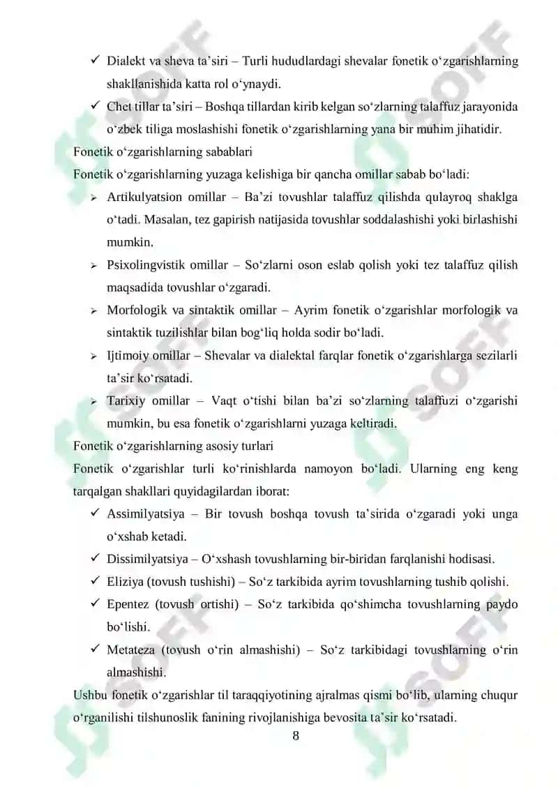 Nutq tovushlarining fonetik oʻzgarishlari 8
