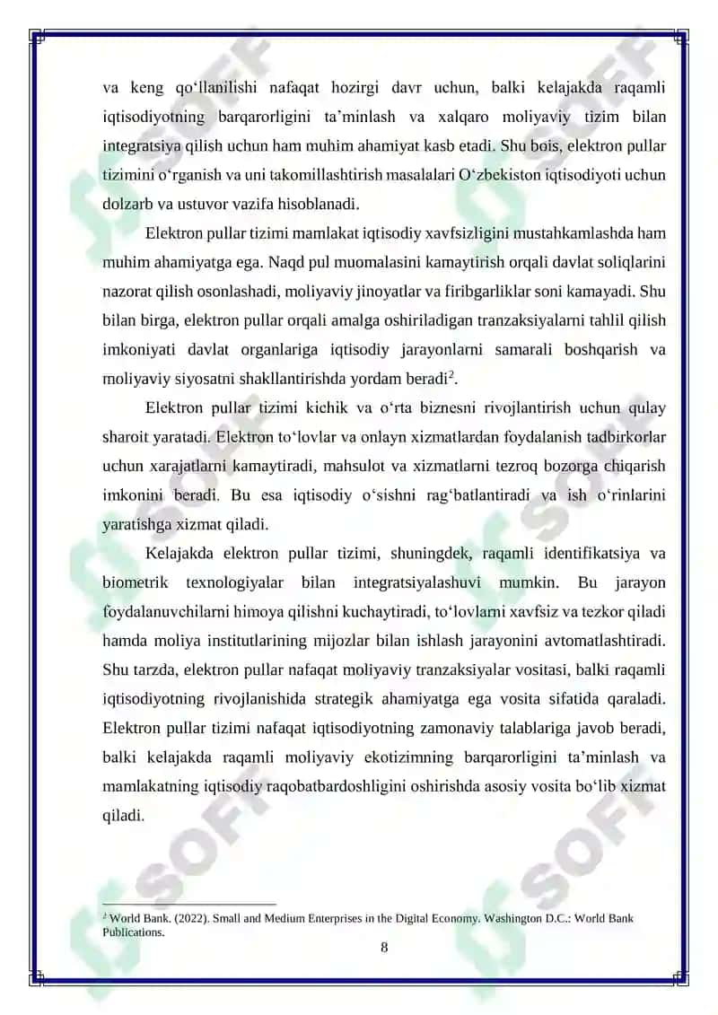 O‘zbekiston iqtisodiyotida elektron pullar tizimini takomillashtirish 8