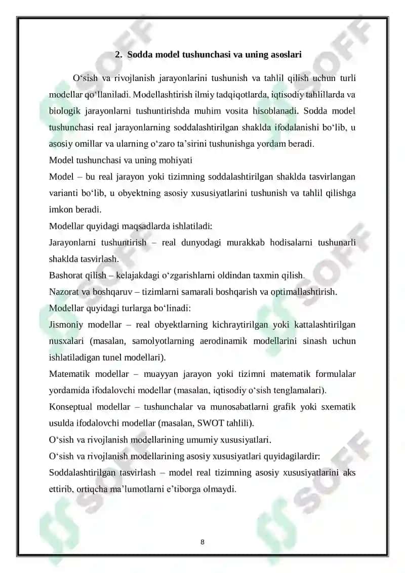 Oʻsish va rivojlanishining sodda modeli 8