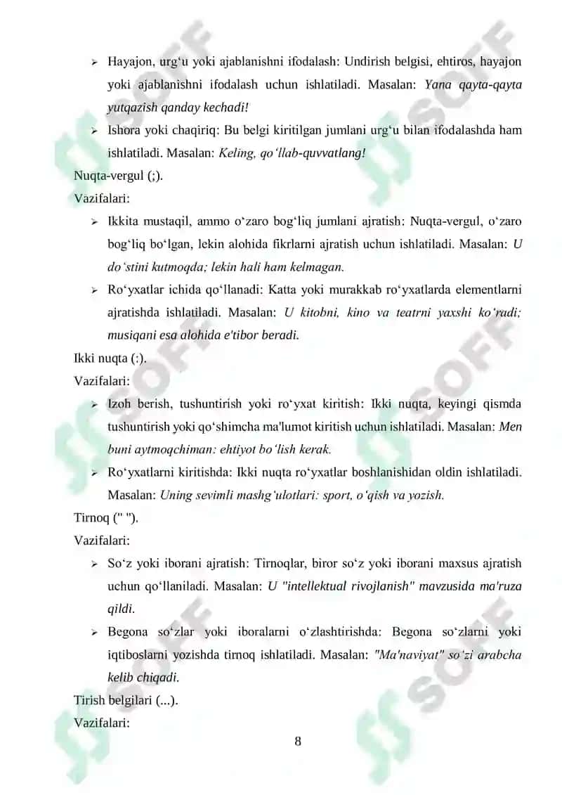 Tinish belgilari va ularning vazifalari 8
