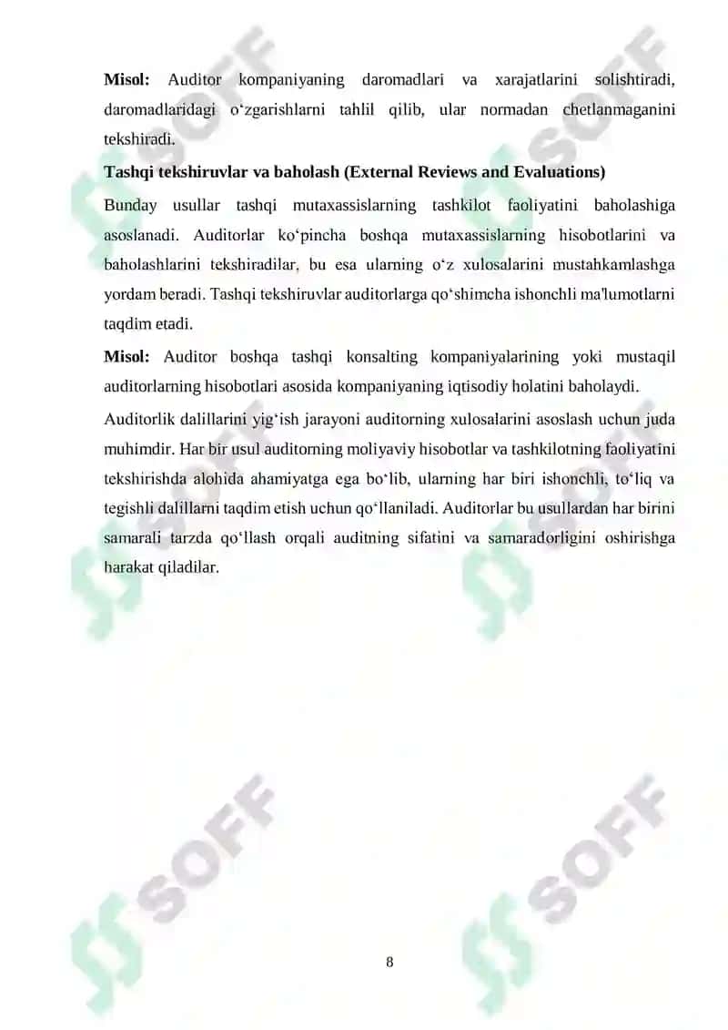 Auditorlik dalillar.Ularni yigʻish usullari 8