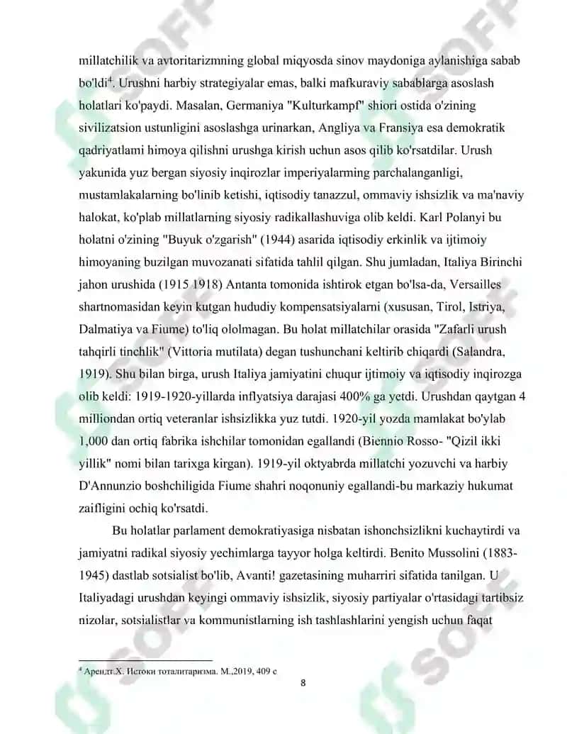 ITALIYADA FASHIZMNING PAYDO BO'LISH SABABLARI 8