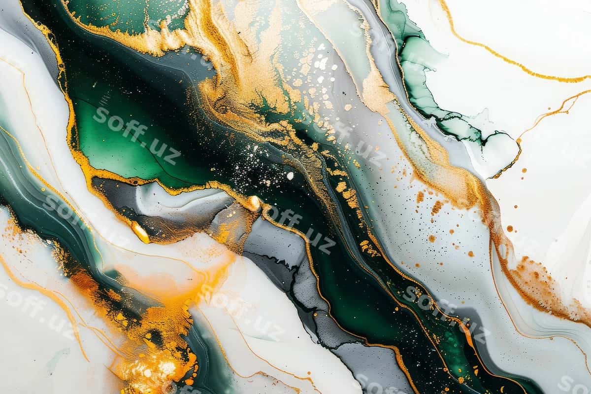 Yashil sari abstrakt surat | Painting green yellow abstract painting 1