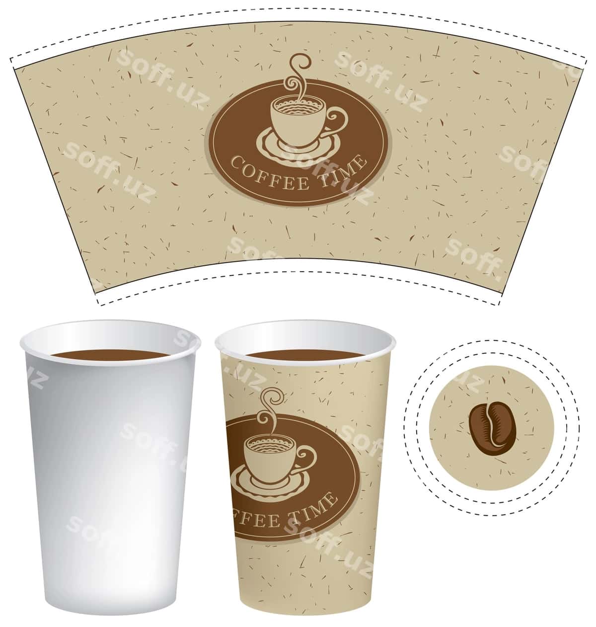 Qahve va choy koeffitsiyentlari uchun shablon qog'ozli kreslo | Paper cup template hot drinks 1