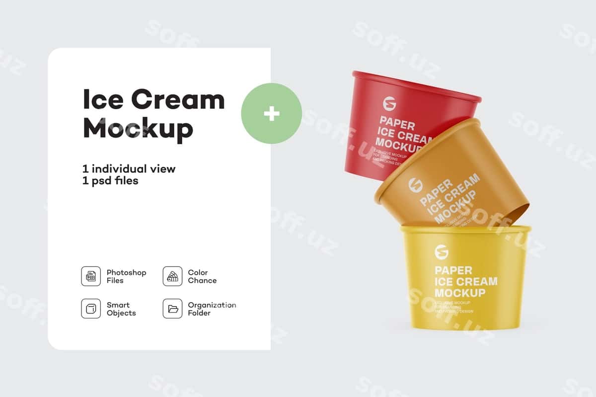 Qog'ozli muzlik kupesini mockup | Paper ice cream cup mockup 1