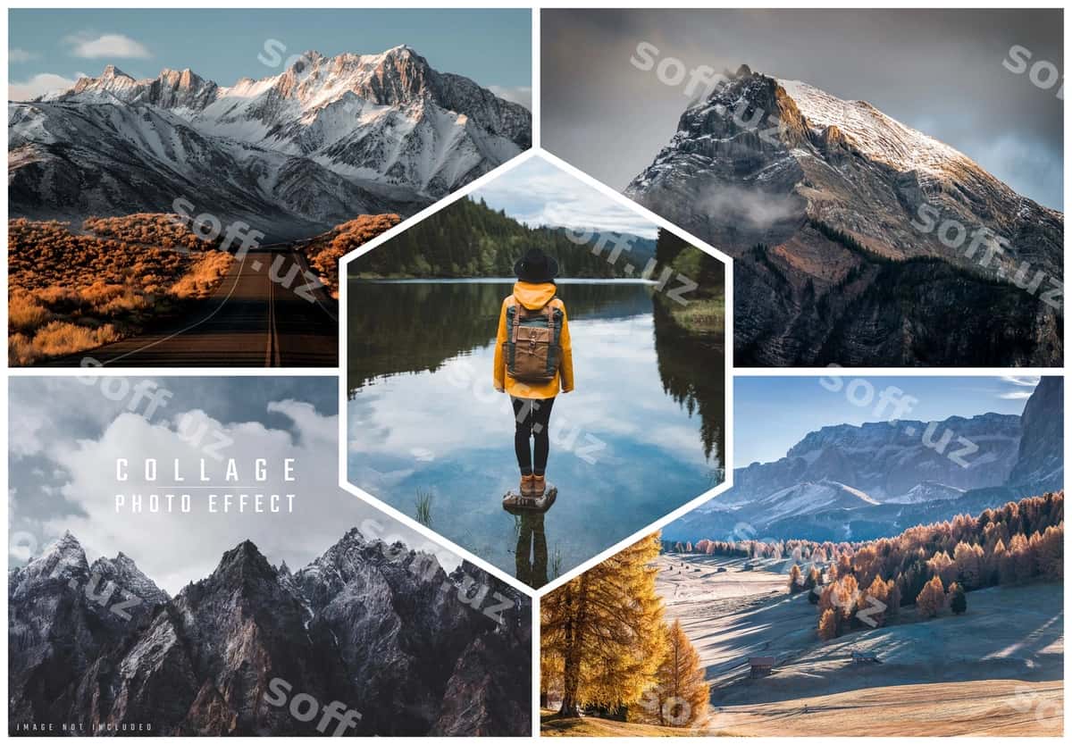 Foto collaj hexagon effekti namuna | Photo collage hexagon effect mockup 1
