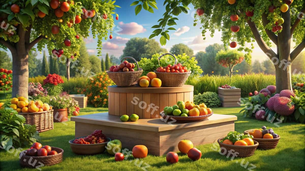 Rasm bog'ati mevalar va sabzilar bilan | Picture garden with fruits vegetables 1