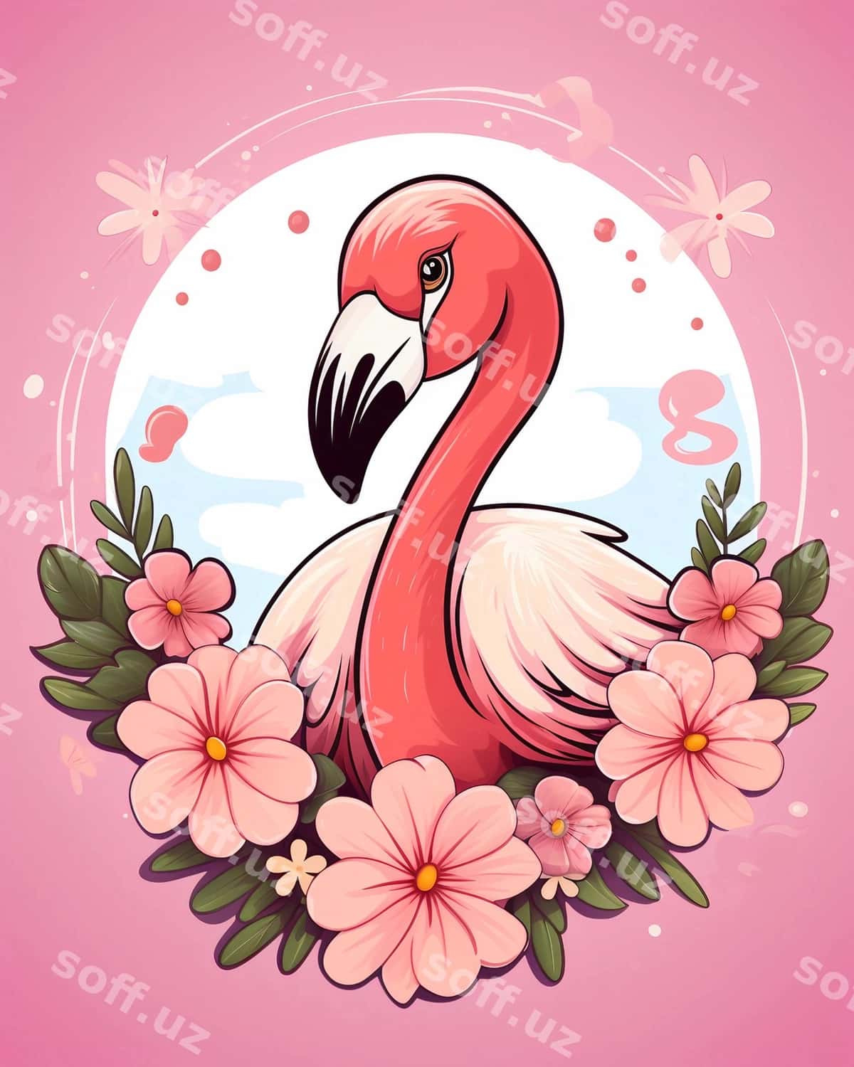 Binafshe orqa fonda, markazda binafshe flamingo | Pink background with pink flamingo center 1