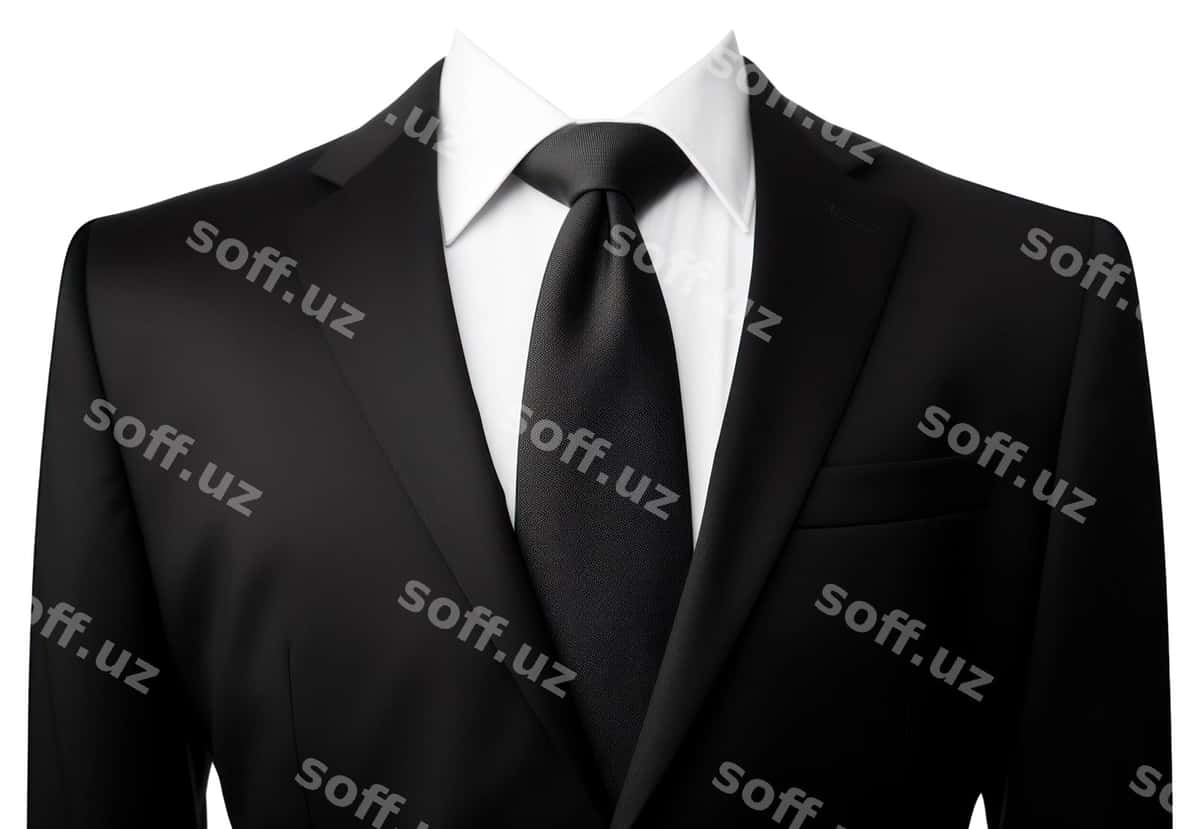 Galstukli oqlangan qora rangli PNG kostyumi | Png elegant black suit with tie 1