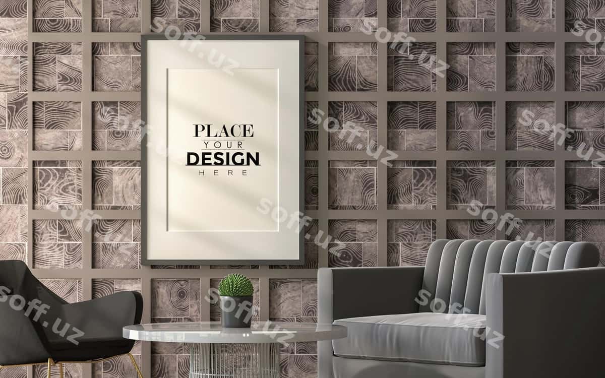 Poyezr ramka mehmonxona namunasi | Poster frame living room mockup 1