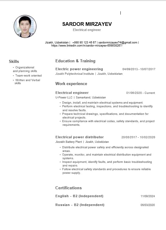 Yevropa standarti bo'yicha tayyor Europass CV / Rezyume shabloni (MS Word + Qo'llanma) 2
