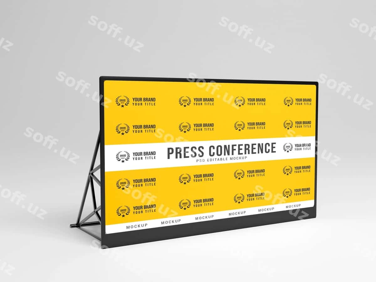 Press konferensiyasi uchun banner modeli | Press conference banner mockup 1
