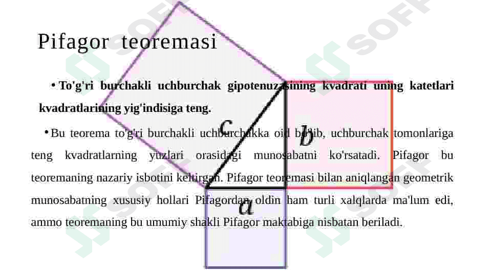 Pifagor teoremasi va uning tatbig’iga doir misollar 4