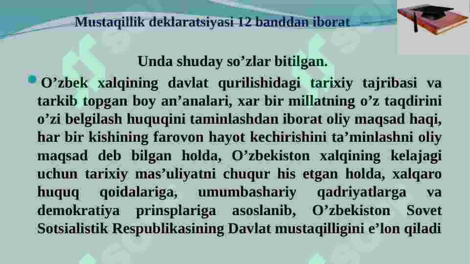 Mustaqil Oʻzbekiston Respublikasining tashkil topishi va tarixiy ahamiyati 6