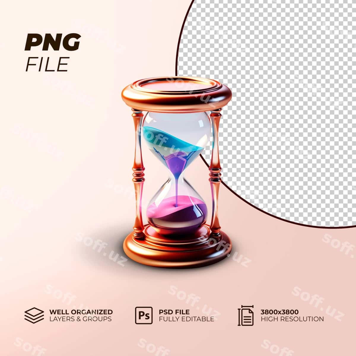 Psd 3d soat qutbu ko'k binafsha png soat qutbu | Psd 3d hourglass blue pink png hourglass 1