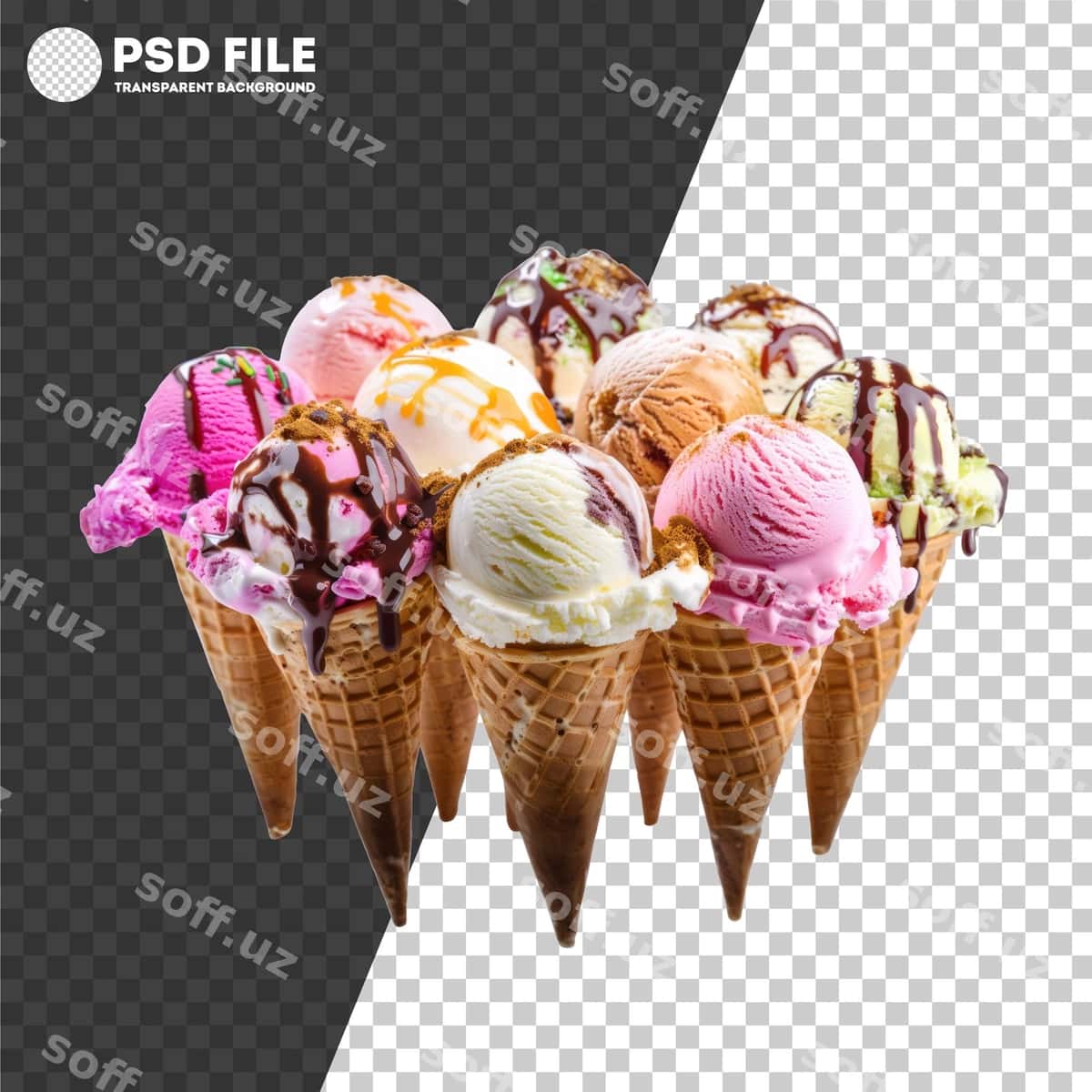 Psd turdagi muzqaymoq konuslari | Psd variety ice cream cones 1