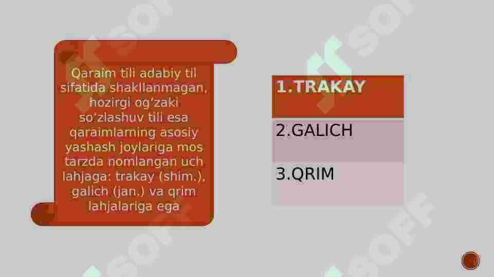 Qaraim tili — turkiy tillarning qipchoq guruhiga mansub til. 4