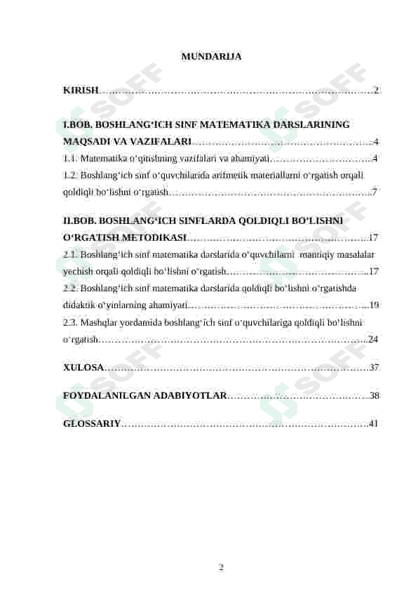 BOSHLANG'ICH SINFLARDA QOLDIQLI BO'LISHNI O'RGATISH METODIKASI 2