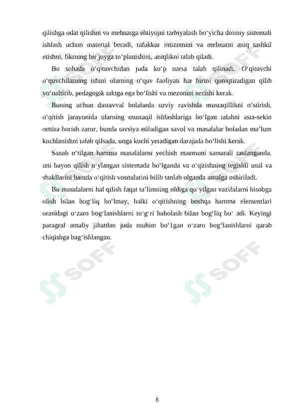 BOSHLANG'ICH SINFLARDA QOLDIQLI BO'LISHNI O'RGATISH METODIKASI 8