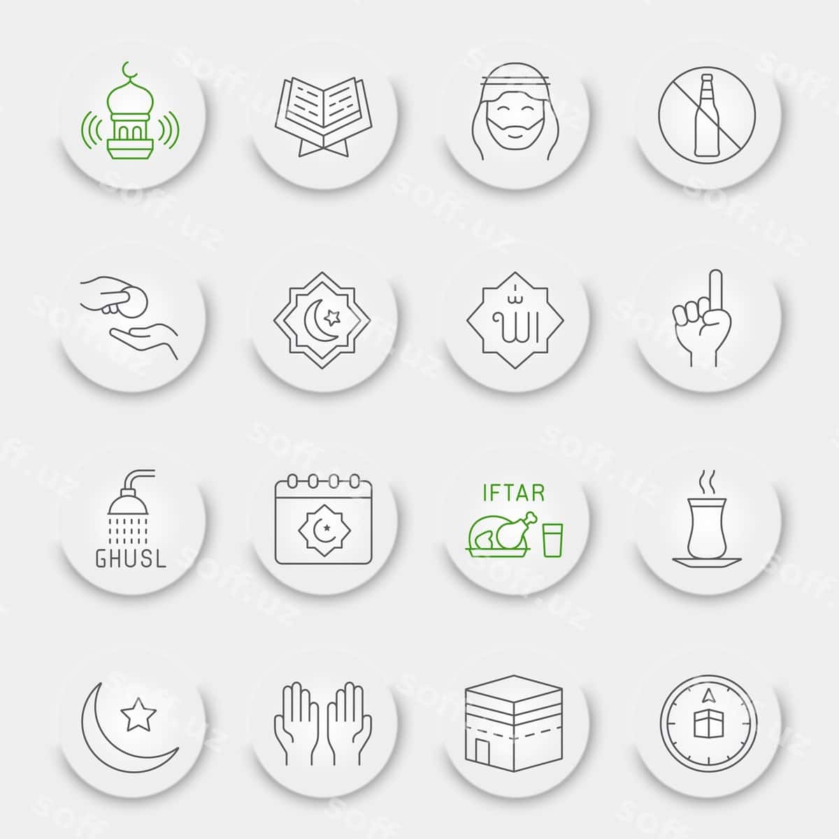 Ramazon chiziq ikon to'plami | Ramadan line icon set 1