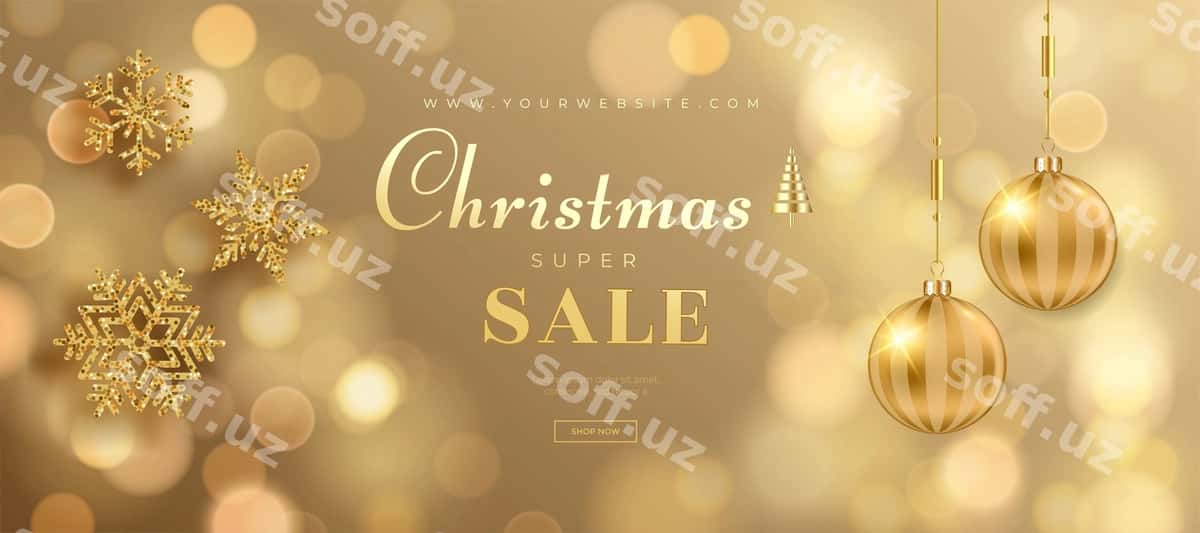 Haqiqiy Rojdestvo Aktsiya Banner Shablon | Realistic christmas sale banner template 1