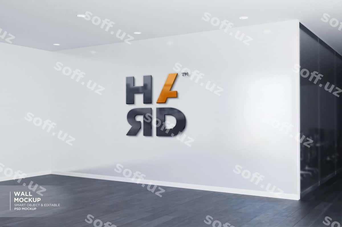 Realistik logotip mockup devor ofis xonasi | Realistic logo mockup wall office room 1