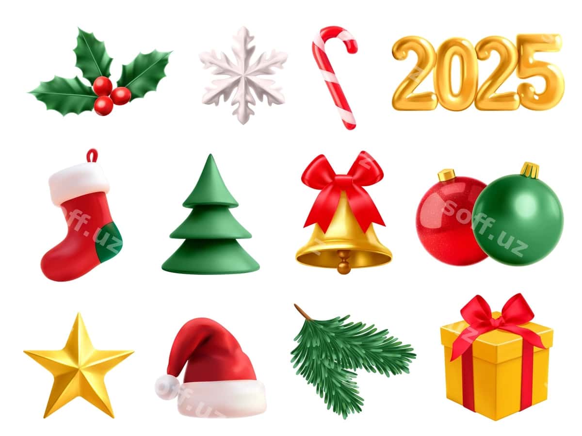 Haqiqiy Yangi yil 2025 element komplekti | Realistic new year 2025 element set 1