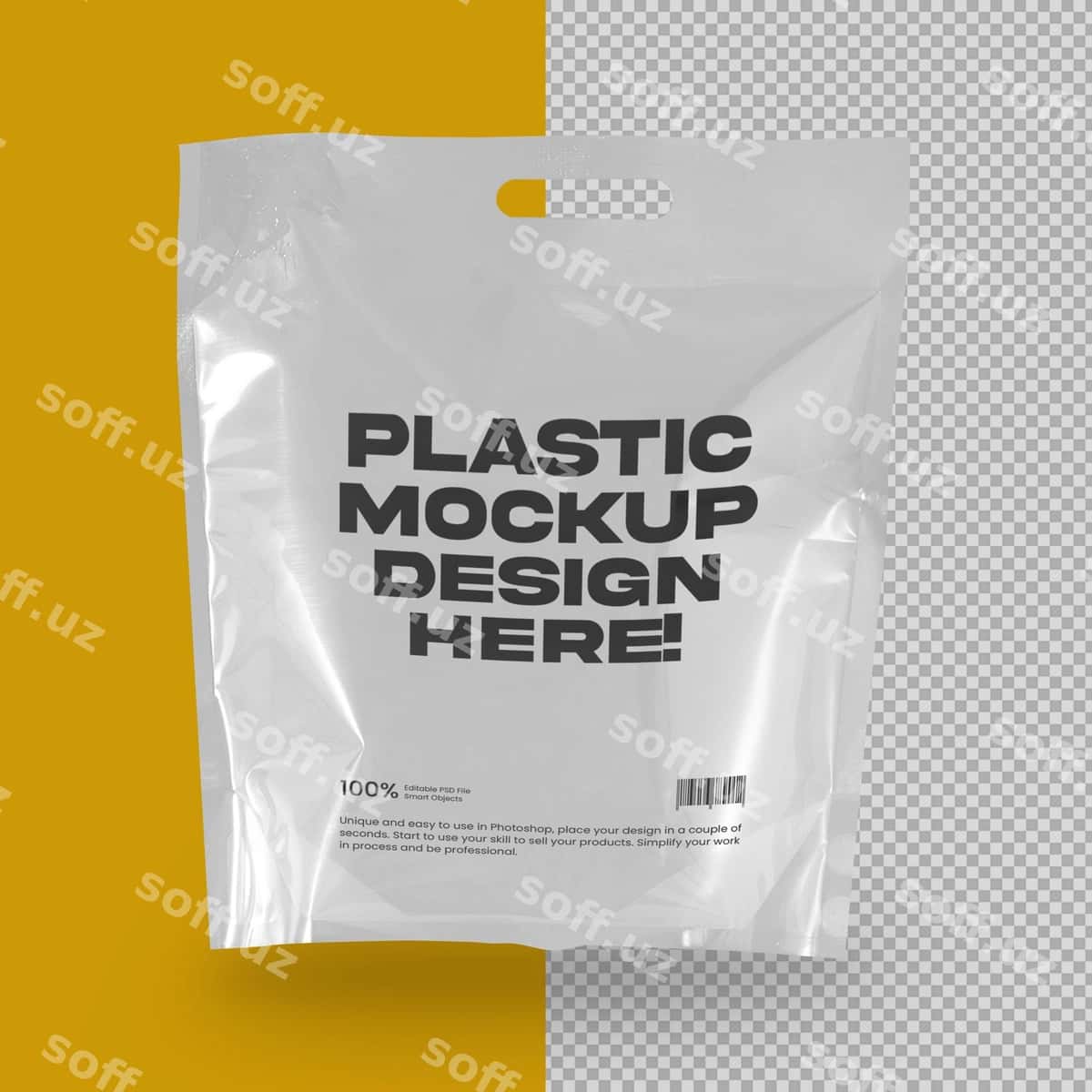 Realistik plastik xarid sumkasi mockup | Realistic plastic shopping bag mockup 1