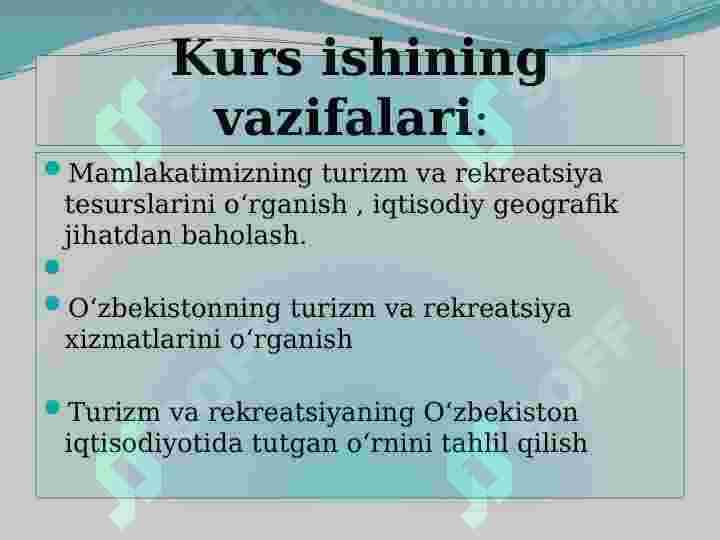 Jahon Rekratsion resurslari ularning turlari va mintaqalar bo'yicha taqsimlanishi 4