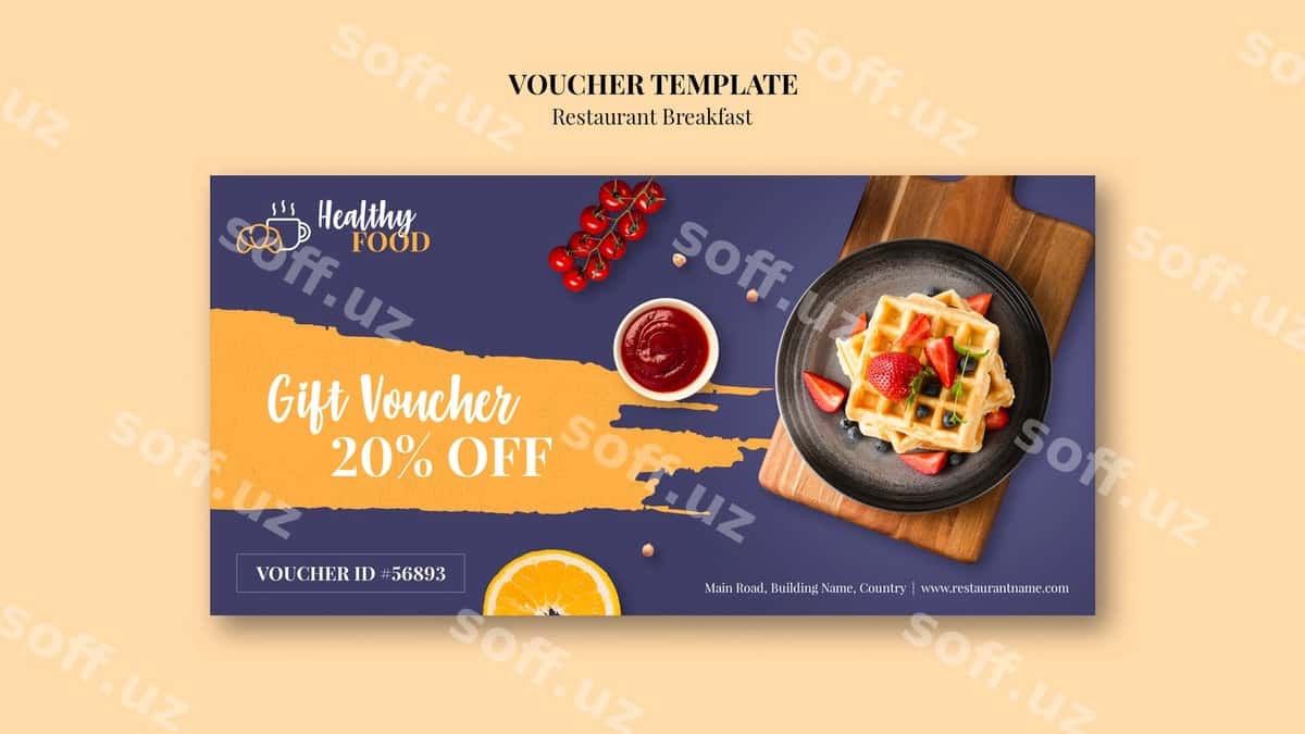 Restoran sovg'a voucher shabloni | Restaurant gift voucher template 1