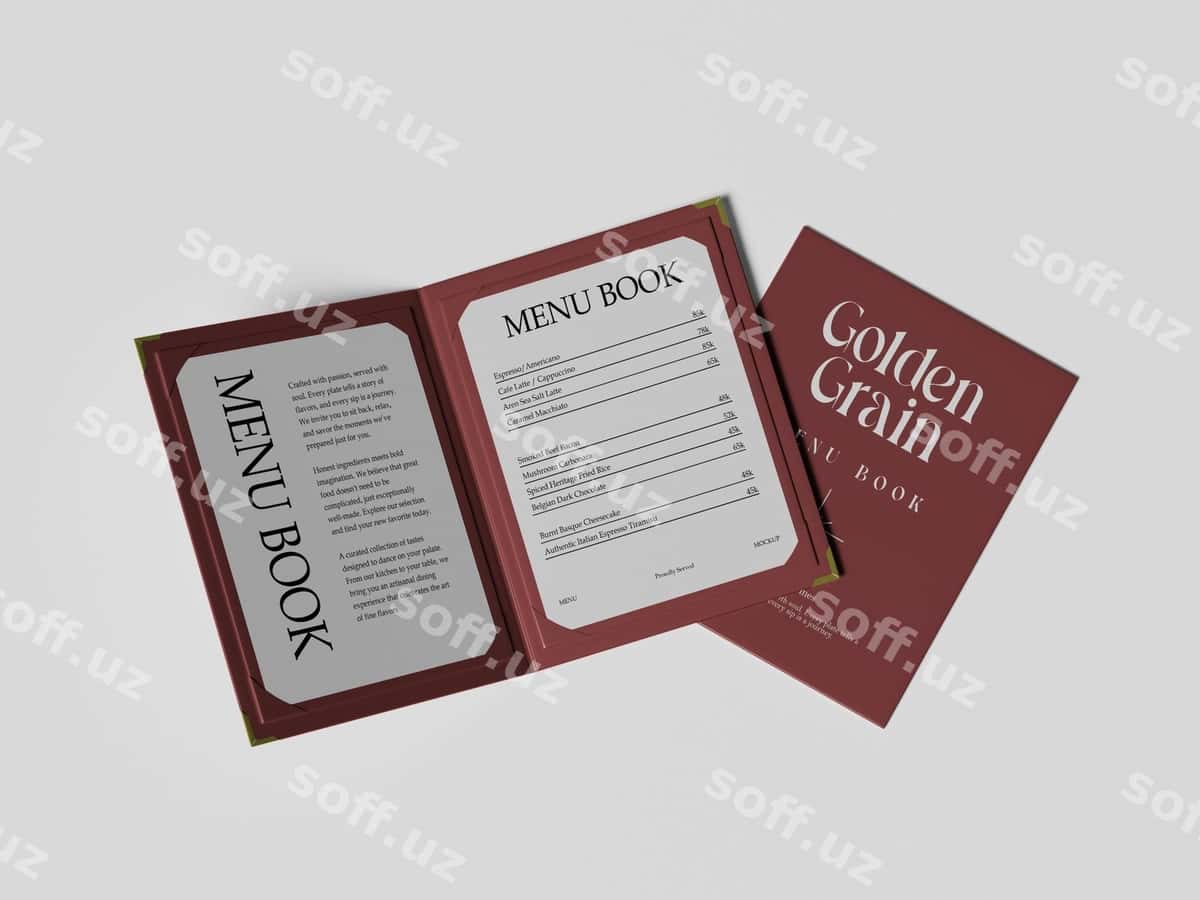 Restoran menyu kitobi namunasi | Restaurant menu book mockup 1